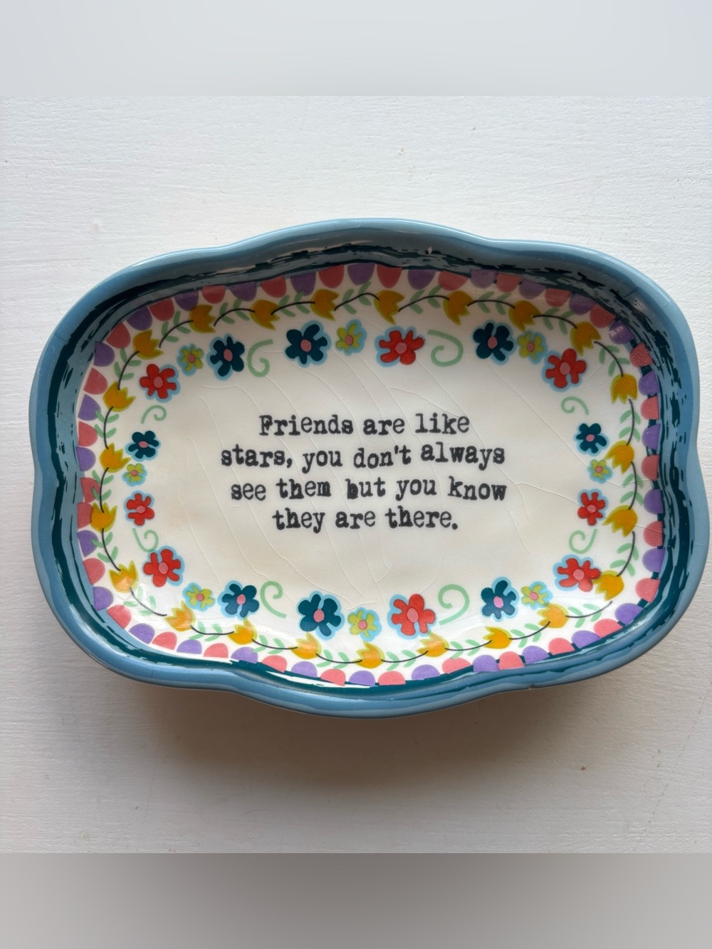 NATURAL LIFE Blue Floral Ceramic Keepsake Dish with Quote